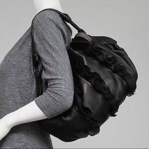 Black Nappa Leather Ruffle Shoulder PRADA Bag